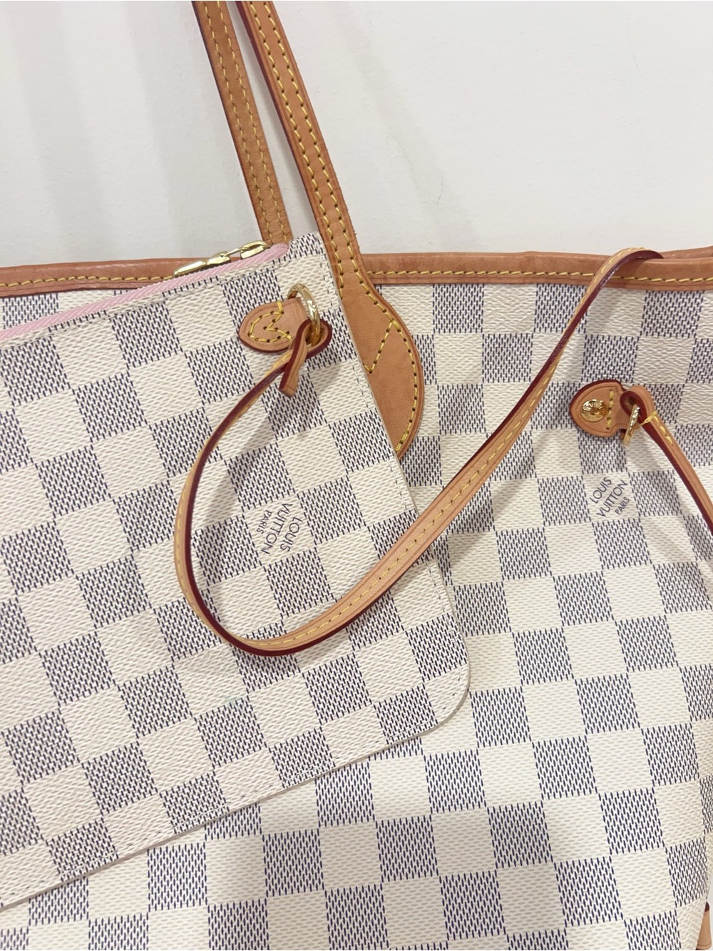 Louis Vuitton Damier Azur Check Tote with Tan Leather Trim - Picture 11 of 11
